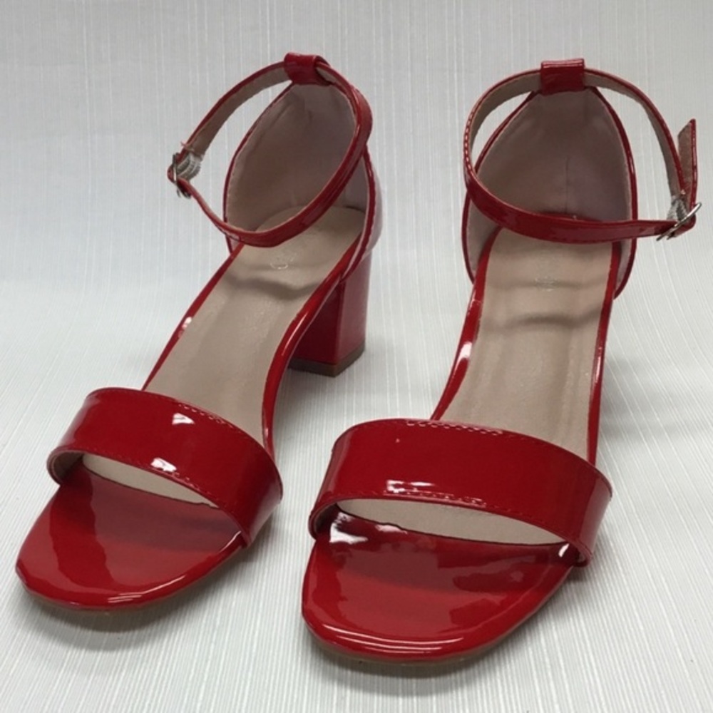 Camssoo Red Patent Leather Block Heels Size 9.5